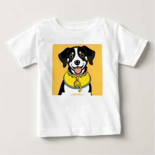 Camiseta Para Bebê Cachorro Sorrindo Ilustrado Com Coleira