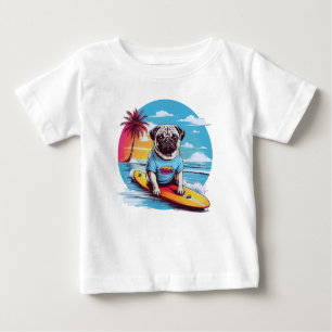 Camiseta Para Bebê Cachorro vetor surfando nas ondas