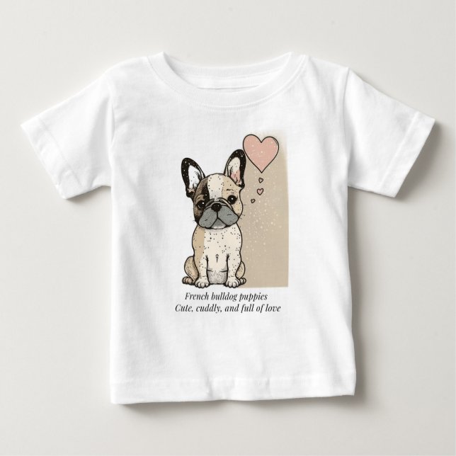 Camiseta Para Bebê Cachorros de buldogue franceses - Fofo e cheio do  (Frente)