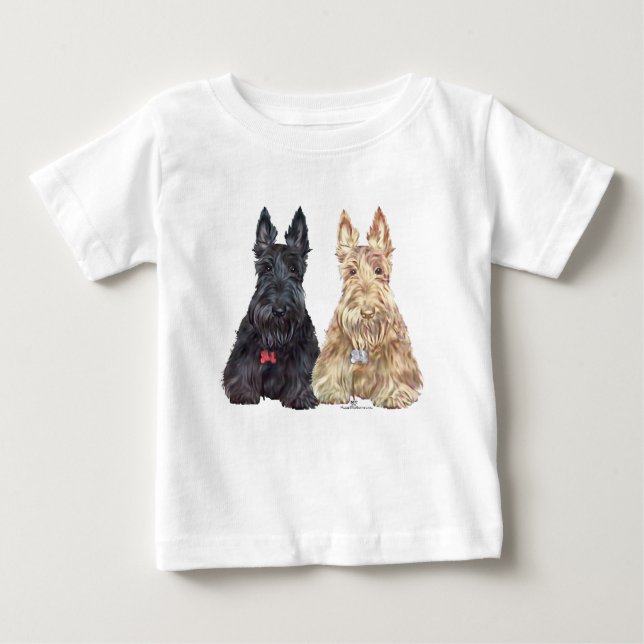 Camiseta Para Bebê Cachorros escoceses de rodas e negros (Frente)