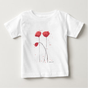 Camiseta Para Bebê Cachorros vermelhos flores aquarela flores silvest