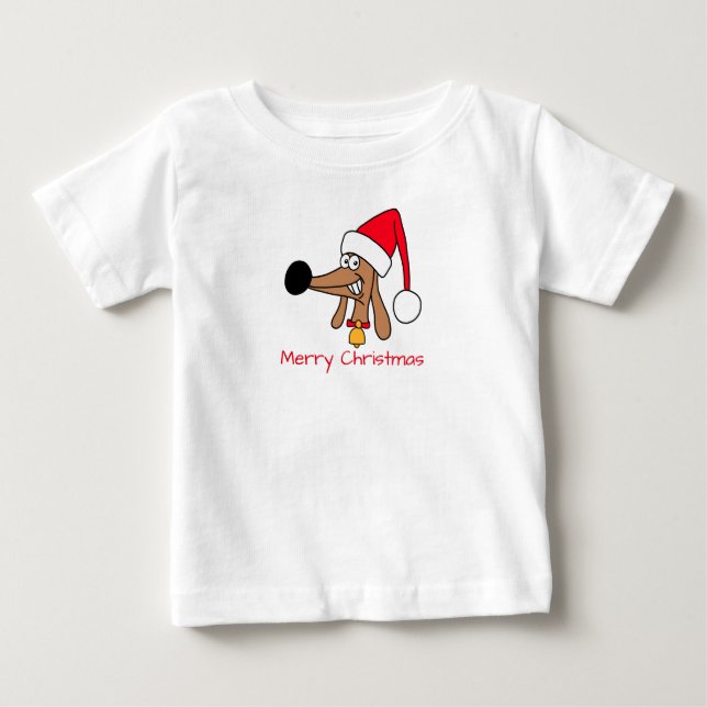 Camiseta Para Bebê Cachshund Dachshund de Natal Festivo (Frente)
