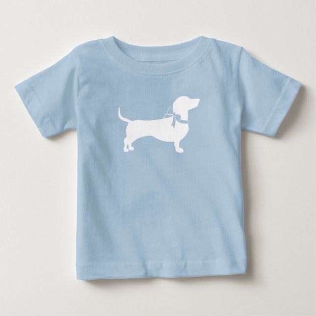 Camiseta Para Bebê Cachshund Wiener Chá de fraldas Blue Boy (Frente)