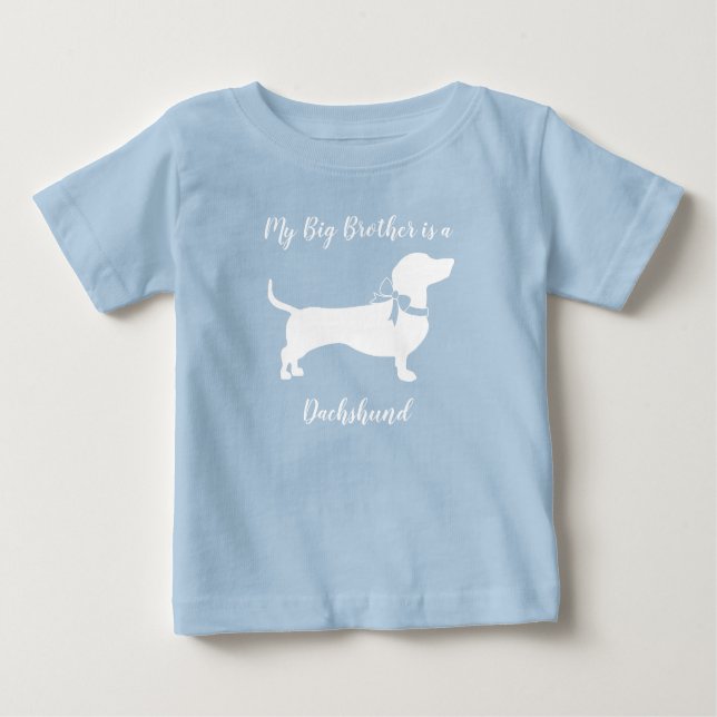 Camiseta Para Bebê Cachshund Wiener Chá de fraldas Blue Boy (Frente)