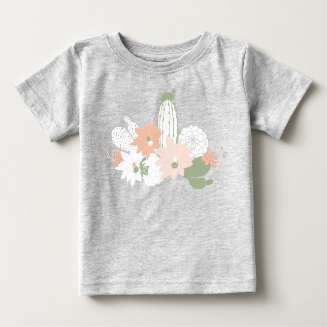 Camiseta Para Bebê Cactos Cactus Palpáveis Motifs Florais Verdes (Frente)
