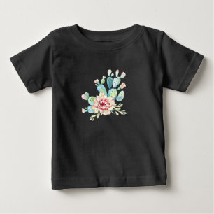 Camiseta Para Bebê Cactos em Aquarela Florescem