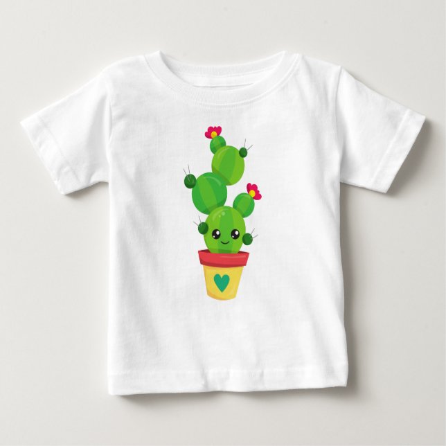 Camiseta Para Bebê Cactus Bonitos, Cactus Verde, Kawaii Cactus, Flore (Frente)