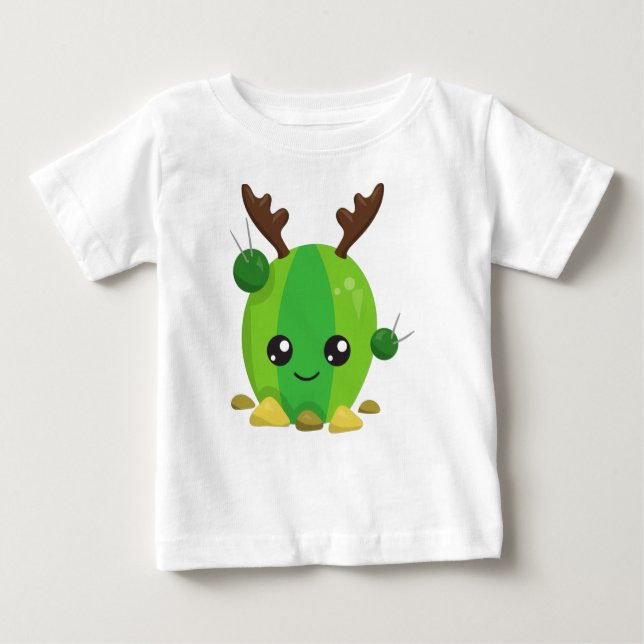 Camiseta Para Bebê Cactus de Natal, Cactus Bonitos, Antlers, Feriado (Frente)