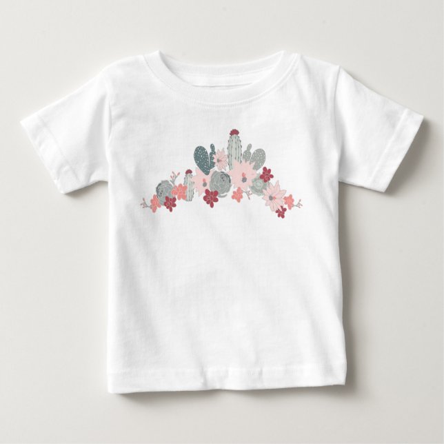 Camiseta Para Bebê Cactus Pink Mint Succults Desertam Plantas Motif (Frente)