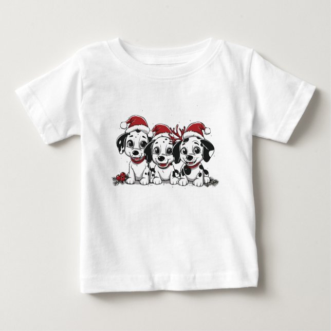 Camiseta Para Bebê Cães Dalmacianos de Natal (Frente)