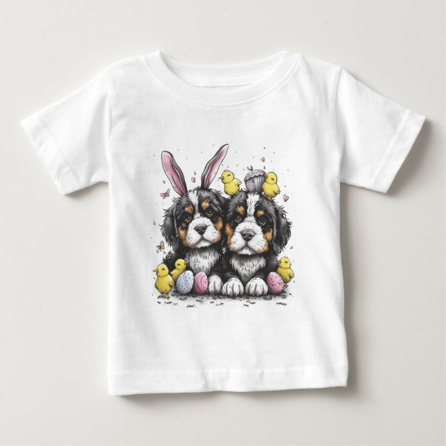 Camiseta Para Bebê Cães de Montanha Bernese páscoas (Frente)