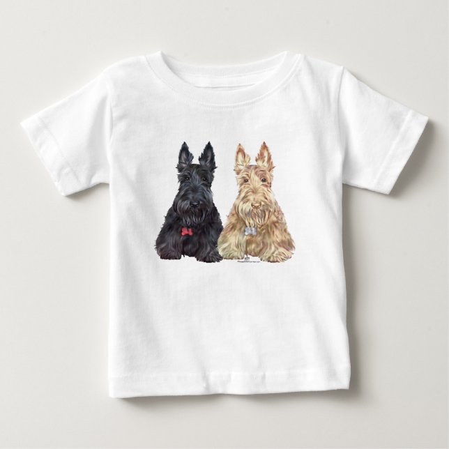 Camiseta Para Bebê Cães Scottie Trigo e Preto (Frente)