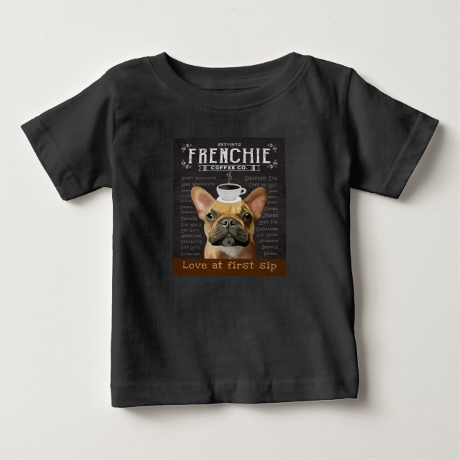 Camiseta Para Bebê Café Buldogue Francês (Frente)