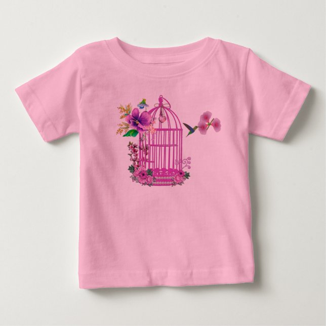 Camiseta Para Bebê Cage Floral Rosa (Frente)
