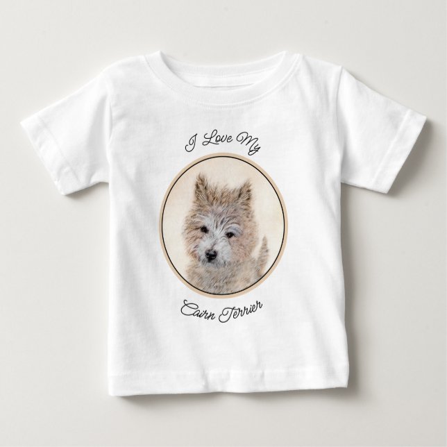 Camiseta Para Bebê Cairn Terrier Puppy Painting - Arte Original De Cã (Frente)