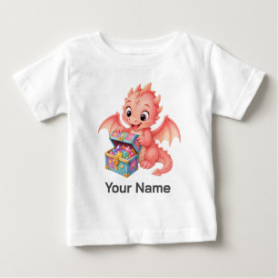 Camiseta Para Bebê Caixa de Tesouro de Dragão de Aquarela Personaliza