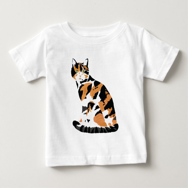 Camiseta Para Bebê Calico gato sentado (Frente)