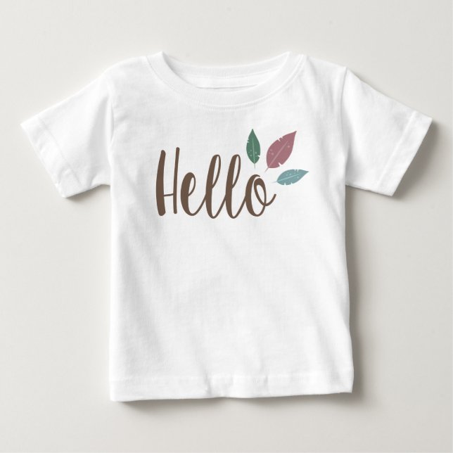 Camiseta Para Bebê Calliografia alô, penas boho (Frente)
