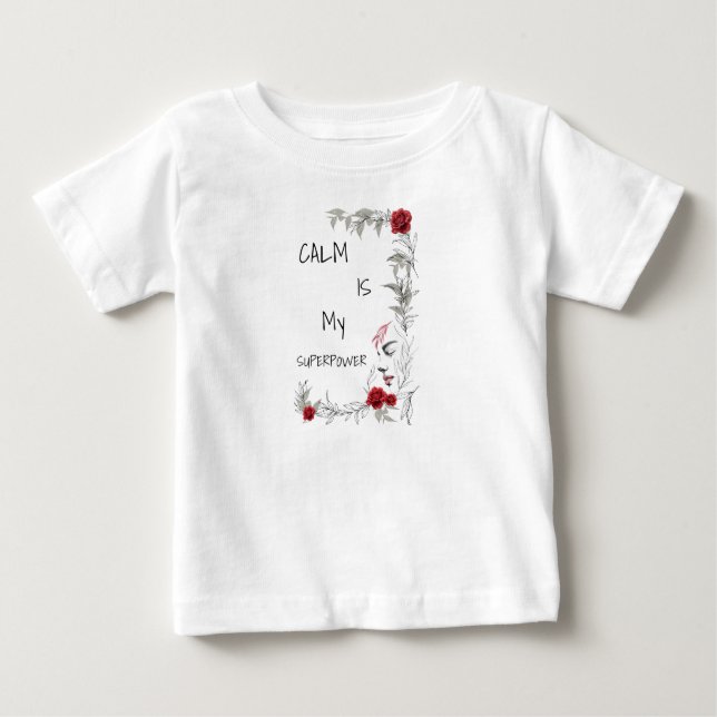 Camiseta Para Bebê Calma É Meu Superpoder | Autoconfiança e Confiança (Frente)