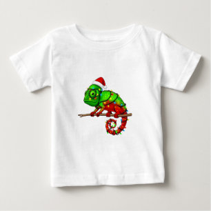 Camiseta Para Bebê Camaleão Velado de Natal Chamaeleo Chapéu de Papai