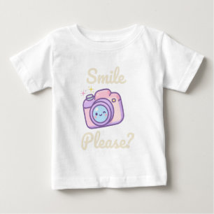 Camiseta Para Bebê Câmera Kawaii Fofa Sorriso Por Favor Fotógrafo Div