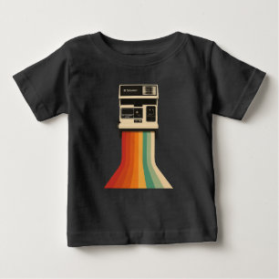 Camiseta Para Bebê Câmera Retro com Impressão de Arco-íris