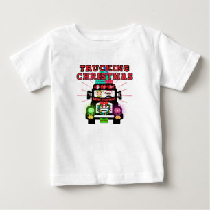 Camiseta Para Bebê Caminhando de Natal com Papai Noel na Roda