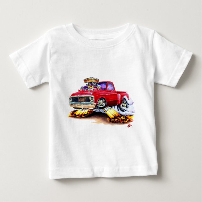Camiseta Para Bebê Caminhão 1970-72 do vermelho de Chevy C10 (Frente)