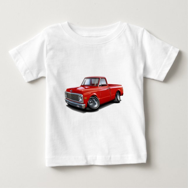 Camiseta Para Bebê Caminhão 1970-72 do vermelho de Chevy C10 (Frente)