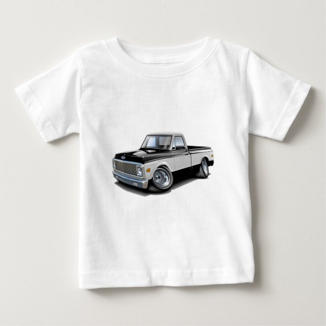 Camiseta Para Bebê Caminhão 1970-72 Preto-Branco de Chevy C10 (Frente)