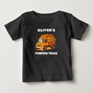 Camiseta Para Bebê Caminhão Abobora Fofa Nome Personalizado Meninos H