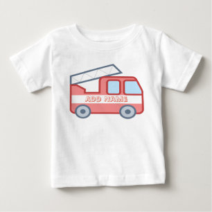 Camiseta Para Bebê Caminhão de Bombeiros Personalizar Com Nome