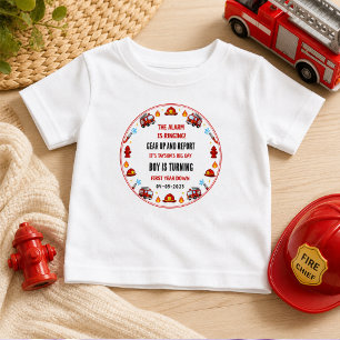 Camiseta Para Bebê Caminhão de Bombeiros Vermelho e Branco Festa de 1