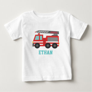 Camiseta Para Bebê Caminhão de Bombeiros Vermelho Fofo para Pequenos