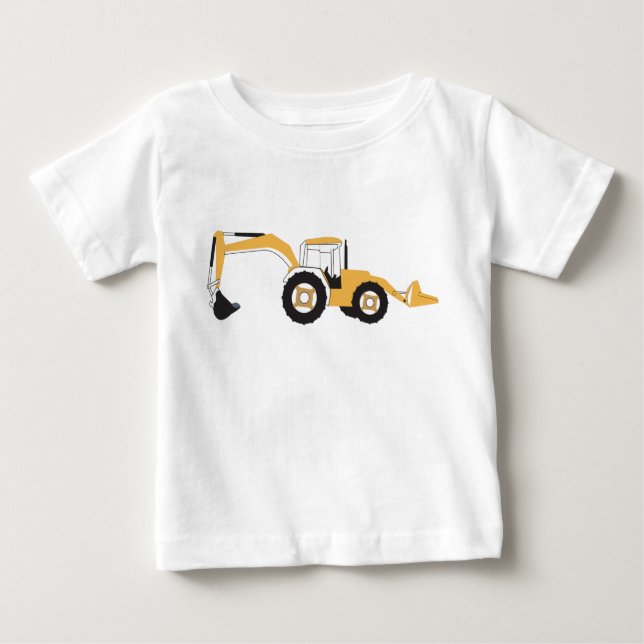 Camiseta Para Bebê Caminhão de Construção de Backhoe (Frente)