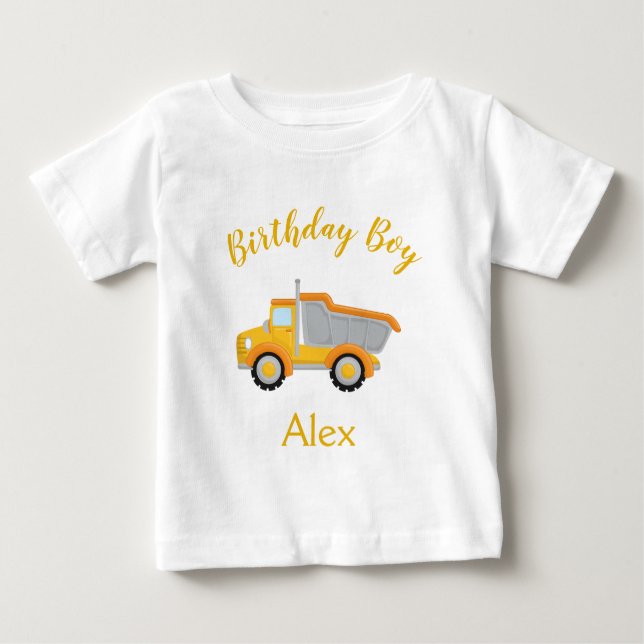 Camiseta Para Bebê Caminhão de Construção de Menino de Aniversário (Frente)