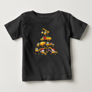 Camiseta Para Bebê Caminhão de Construção Escavadeira de Natal Árvore