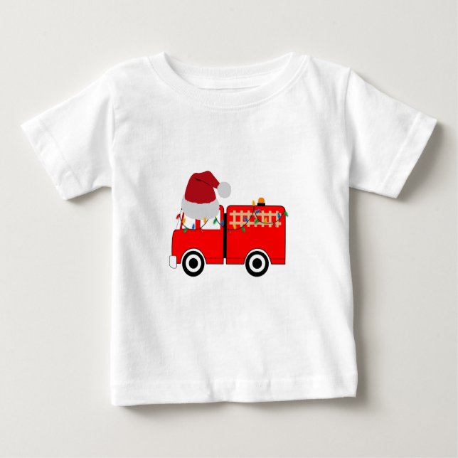 Camiseta Para Bebê Caminhão de Fogo Vermelho Natal (Frente)