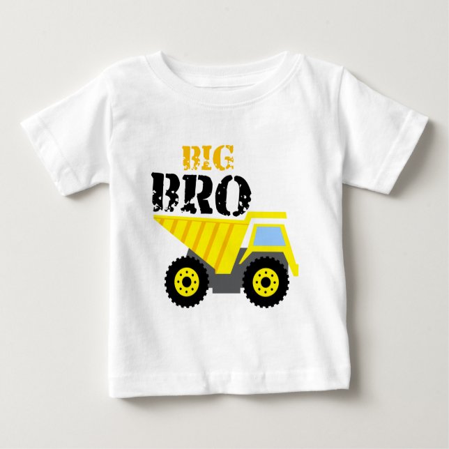 Camiseta Para Bebê Caminhão de lixo amarelo da construção do irmão ma (Frente)