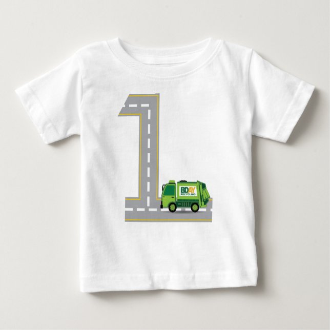 Camiseta Para Bebê Caminhão de lixo do primeiro aniversario (Frente)