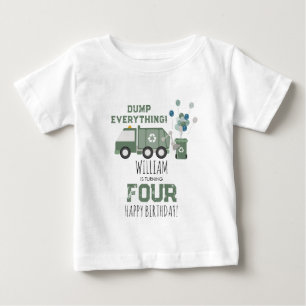 Camiseta Para Bebê Caminhão de Reciclagem Verde Fofo Nome Idade Anive