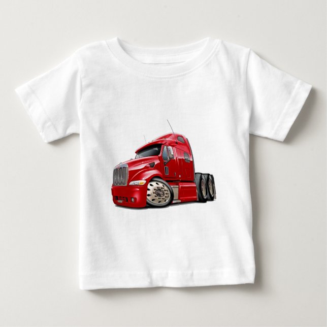 Camiseta Para Bebê Caminhão do vermelho de Peterbilt (Frente)
