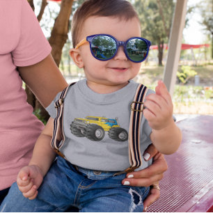 Camiseta Para Bebê Caminhão Monstro Amarelo Azul