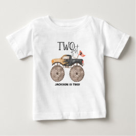 Camiseta Para Bebê Caminhão monstro aniversário de 2 anos Dois garoto