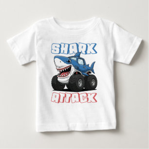 Camiseta Para Bebê Caminhão Monstro de Ataque de Tubarão para Criança