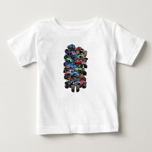 Camiseta Para Bebê Caminhão monstro de cartum (Frente)