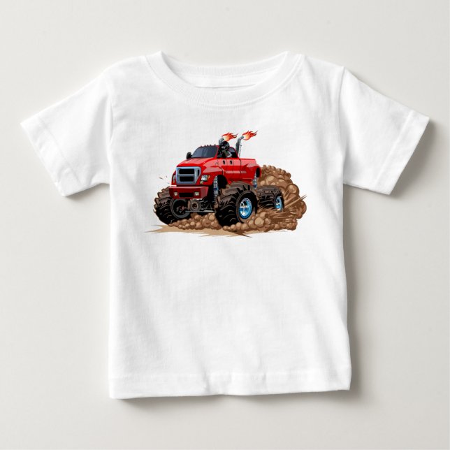 Camiseta Para Bebê Caminhão monstro de cartum (Frente)