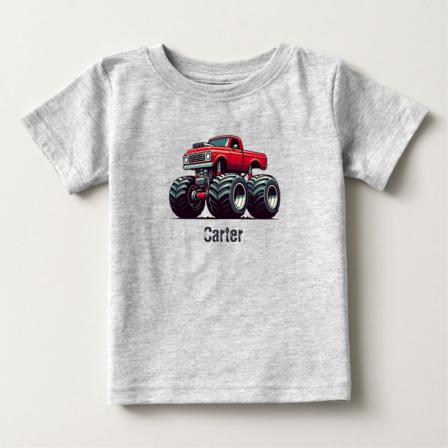 Camiseta Para Bebê Caminhão monstro vermelho (Frente)
