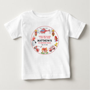 Camiseta Para Bebê Caminhões de Bombeiros Menino 1º Aniversário Fes