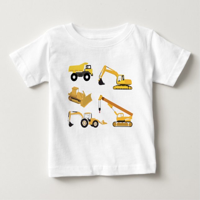 Camiseta Para Bebê Caminhões De Construção (Frente)
